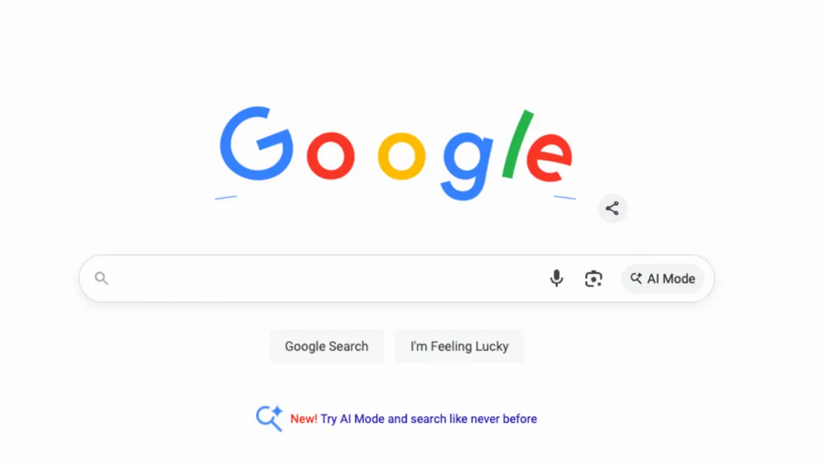 Google homepage with the new AI Mode button in the search box