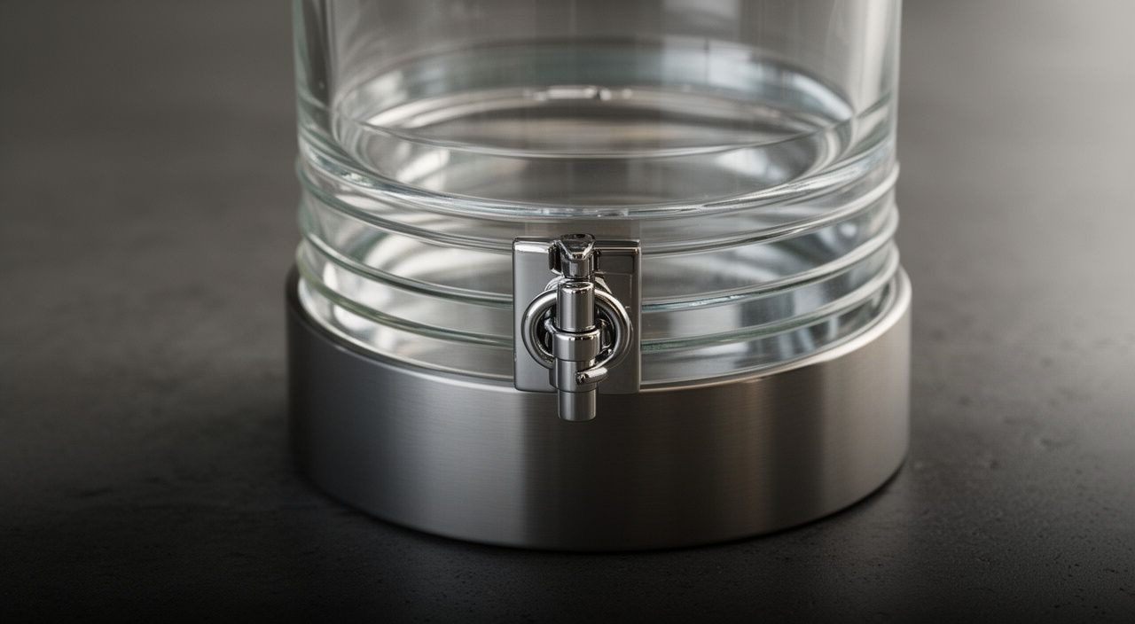 Close-up of a glass cylinder locked to a metal base with a steel latch, symbolizing shared security responsibility